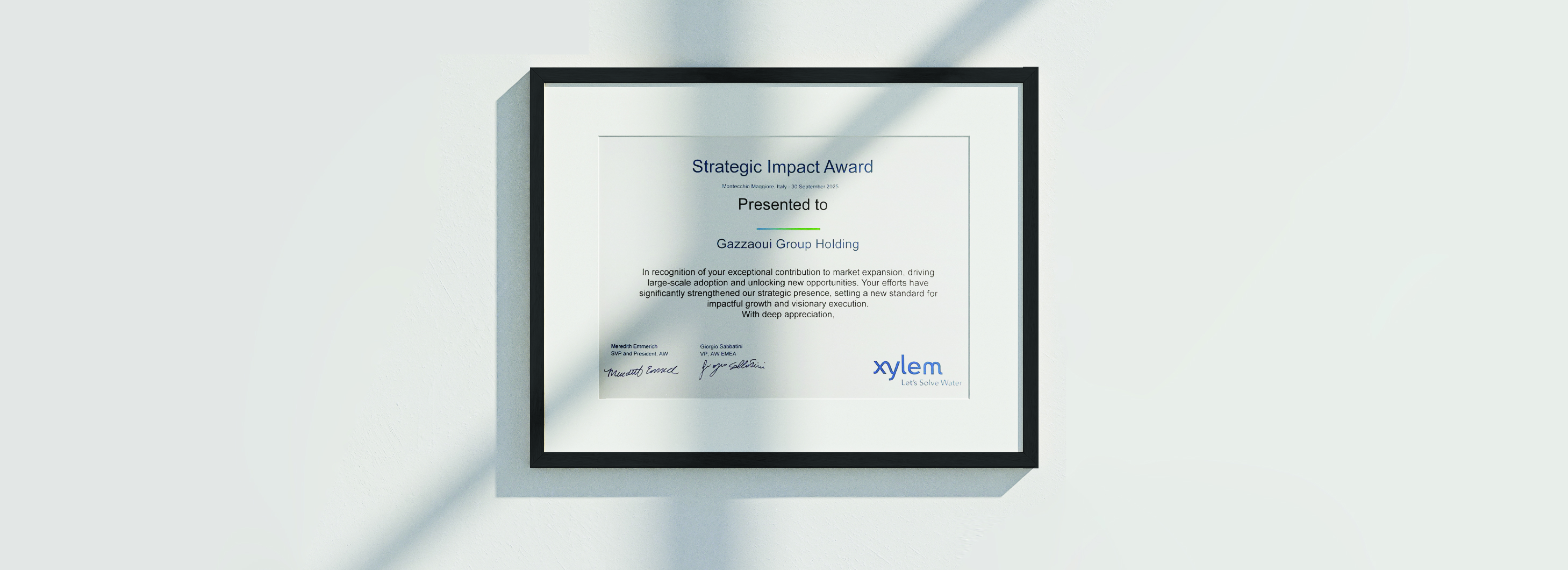غزّاوي تحصد جائزة Strategic Impact Award من Xylem
